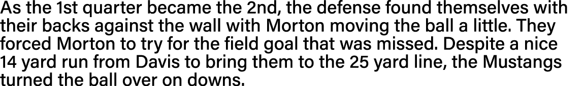 As the 1st quarter became the 2nd, the defense found themselves with their backs against the wall with Morton moving    