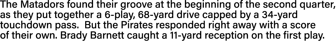 The Matadors found their groove at the beginning of the second quarter, as they put together a 6-play, 68-yard drive    