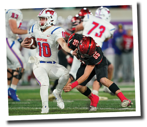 Landen Dorris (65) tackles Grapevine QB Colt Mercer  Lubbock-Cooper vs  Grapevine  Photo by: Aaron Baxter
