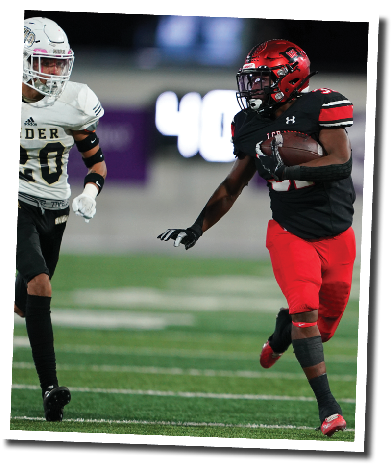 Kaden Chambers takes a long run down inside Raider territory  Lubbock-Cooper vs  Rider  Photo by: Aaron Baxter