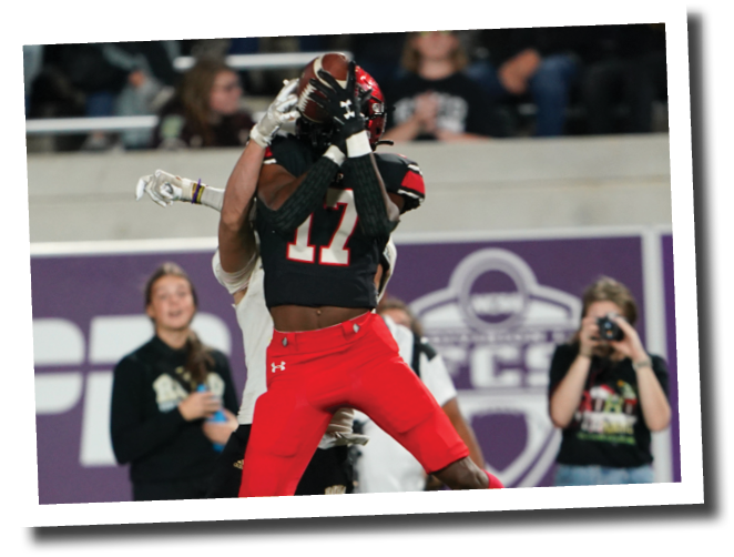 Ju Raylin Shaw grabs an interception  Lubbock-Cooper vs  Rider  Photo by: Aaron Baxter