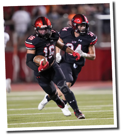 Tony Cabello (16) turns up field after hauling in an interception  Lubbock-Cooper vs  Andrews  Photo by: Aaron Baxter