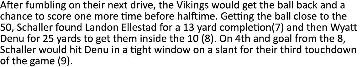 After fumbling on their next drive, the Vikings would get the ball back and a chance to score one more time before ha   