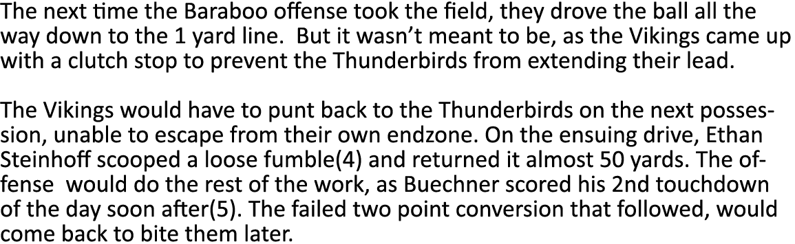The next time the Baraboo offense took the field, they drove the ball all the way down to the 1 yard line  But it was   
