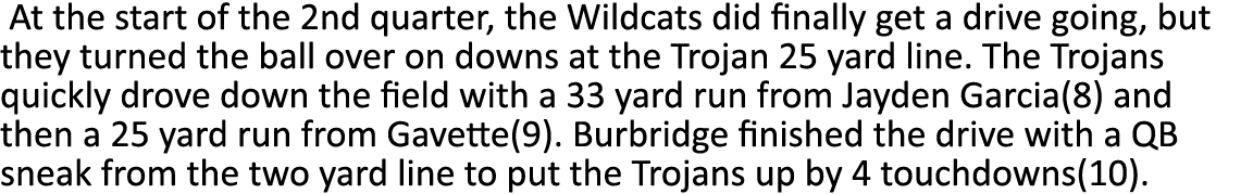  At the start of the 2nd quarter, the Wildcats did finally get a drive going, but they turned the ball over on downs    