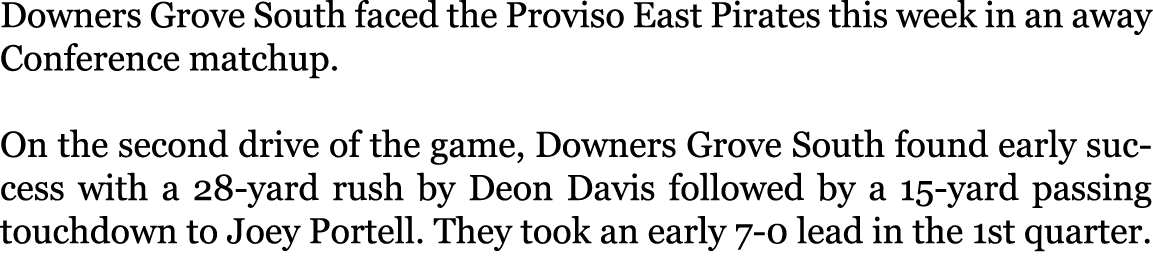 Downers Grove South faced the Proviso East Pirates this week in an away Conference matchup. On the second drive of t...