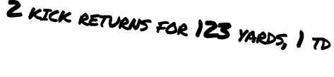 2 kick returns for 123 yards, 1 td