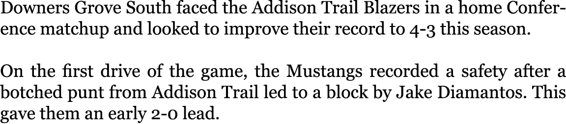 Downers Grove South faced the Addison Trail Blazers in a home Conference matchup and looked to improve their record t...