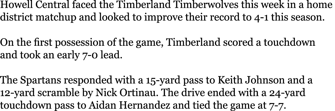 Howell Central faced the Timberland Timberwolves this week in a home district matchup and looked to improve their rec   