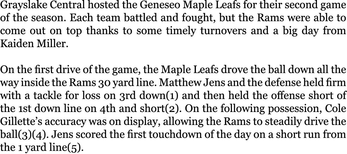 Grayslake Central hosted the Geneseo Maple Leafs for their second game of the season. Each team battled and fought, b...