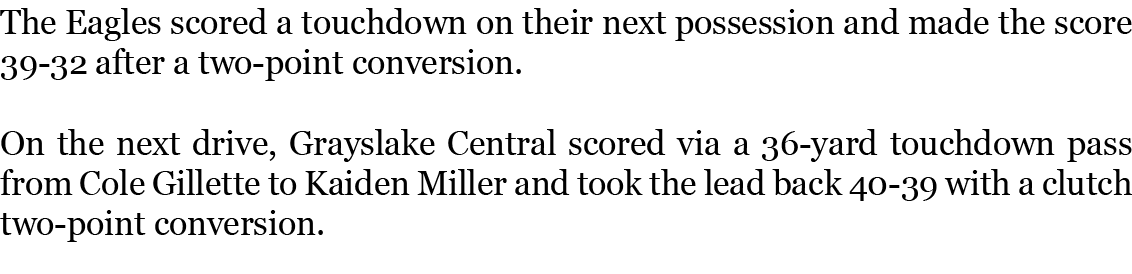 The Eagles scored a touchdown on their next possession and made the score 39-32 after a two-point conversion. On the...