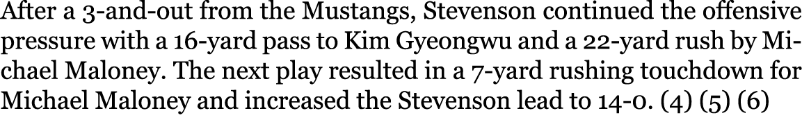 After a 3-and-out from the Mustangs, Stevenson continued the offensive pressure with a 16-yard pass to Kim Gyeongwu a...