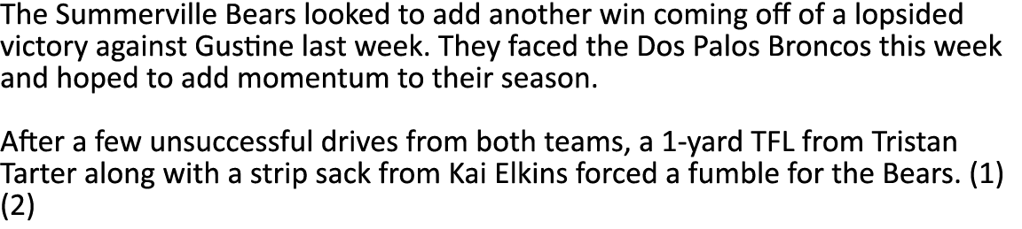 The Summerville Bears looked to add another win coming off of a lopsided victory against Gustine last week. They face...