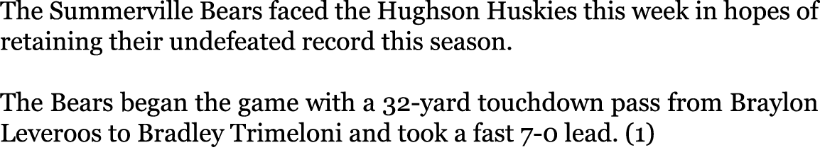 The Summerville Bears faced the Hughson Huskies this week in hopes of retaining their undefeated record this season. ...