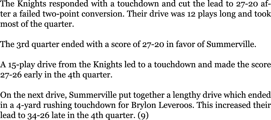 The Knights responded with a touchdown and cut the lead to 27-20 after a failed two-point conversion. Their drive was...