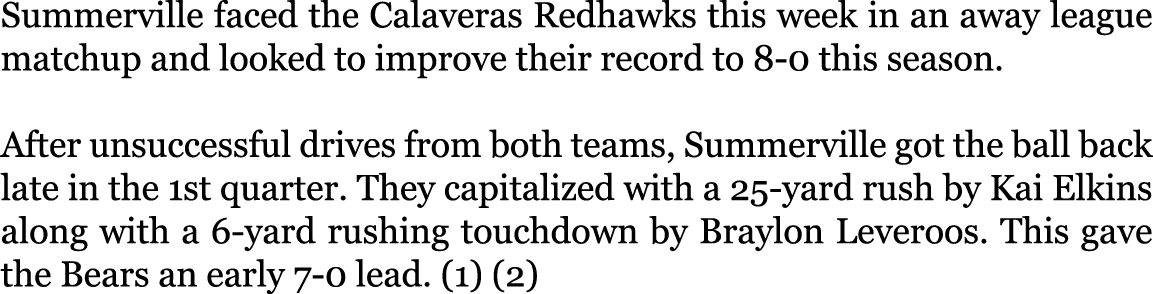 Summerville faced the Calaveras Redhawks this week in an away league matchup and looked to improve their record to 8-...