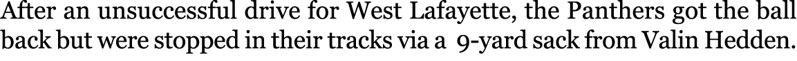 After an unsuccessful drive for West Lafayette, the Panthers got the ball back but were stopped in their tracks via a...