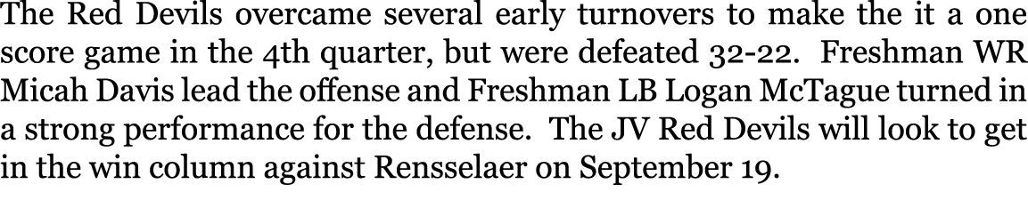 The Red Devils overcame several early turnovers to make the it a one score game in the 4th quarter, but were defeated...
