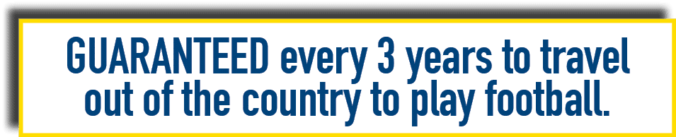 Guaranteed every 3 years to travel out of the country to play football  