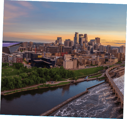 Aerial View of Minneapolis and St.Anthony Falls at Dusk - May 2019