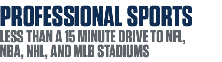 PROFESSIONAL SPORTS LESS THAN A 15 MINUTE DRIVE TO NFL, NBA, NHL, AND MLB STADIUMS 