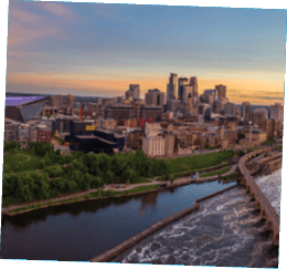 Aerial View of Minneapolis and St.Anthony Falls at Dusk - May 2019