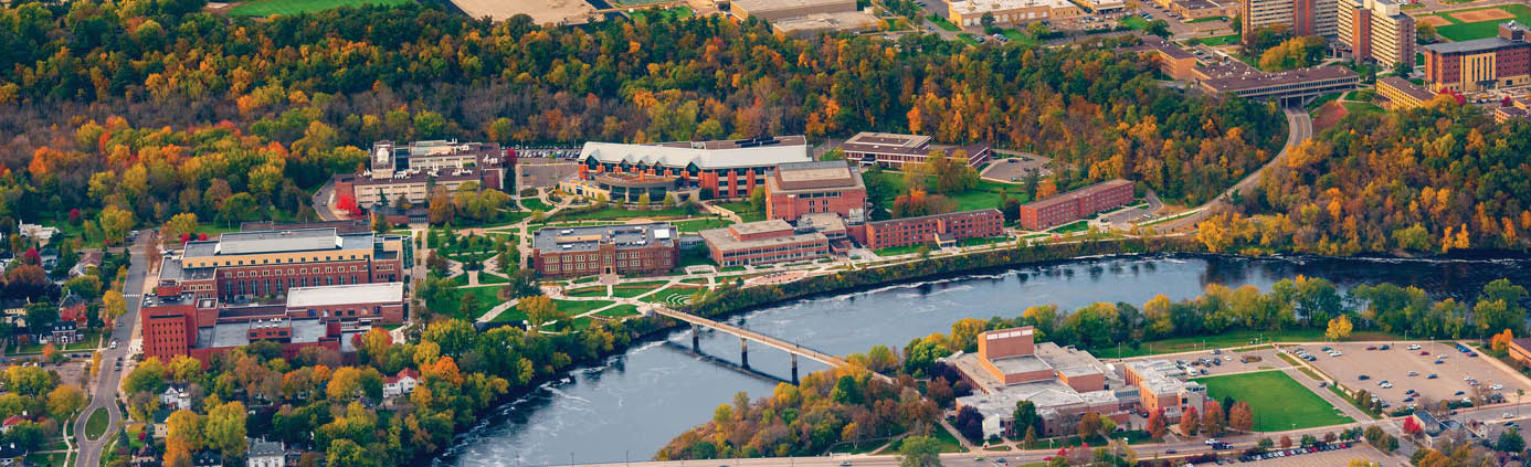 Aerial photos of UWEC campus during fall.
