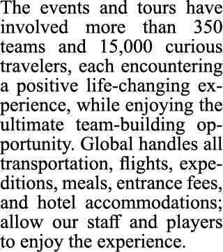 The events and tours have involved more than 350 teams and 15,000 curious travelers, each encountering a positive lif...