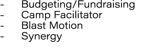 - Budgeting/Fundraising - Camp Facilitator - Blast Motion - Synergy 