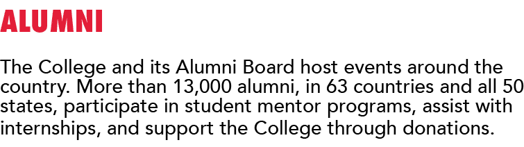 Alumni The College and its Alumni Board host events around the country  More than 13,000 alumni, in 63 countries and    