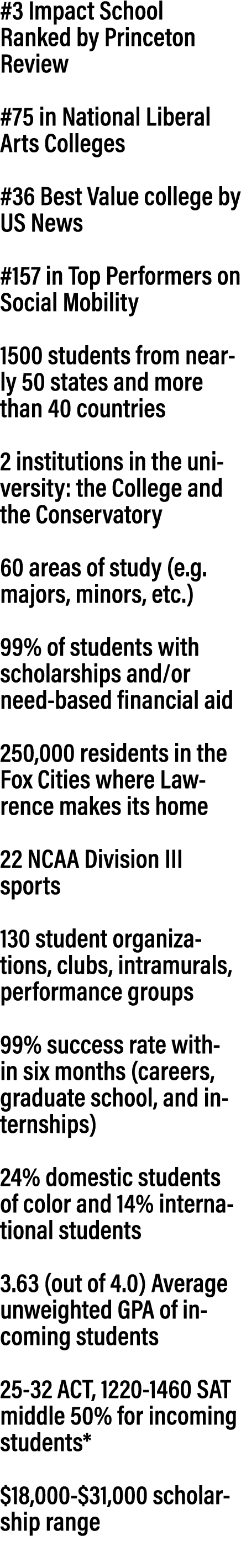 #3 Impact School Ranked by Princeton Review #75 in National Liberal Arts Colleges #36 Best Value college by US News #...
