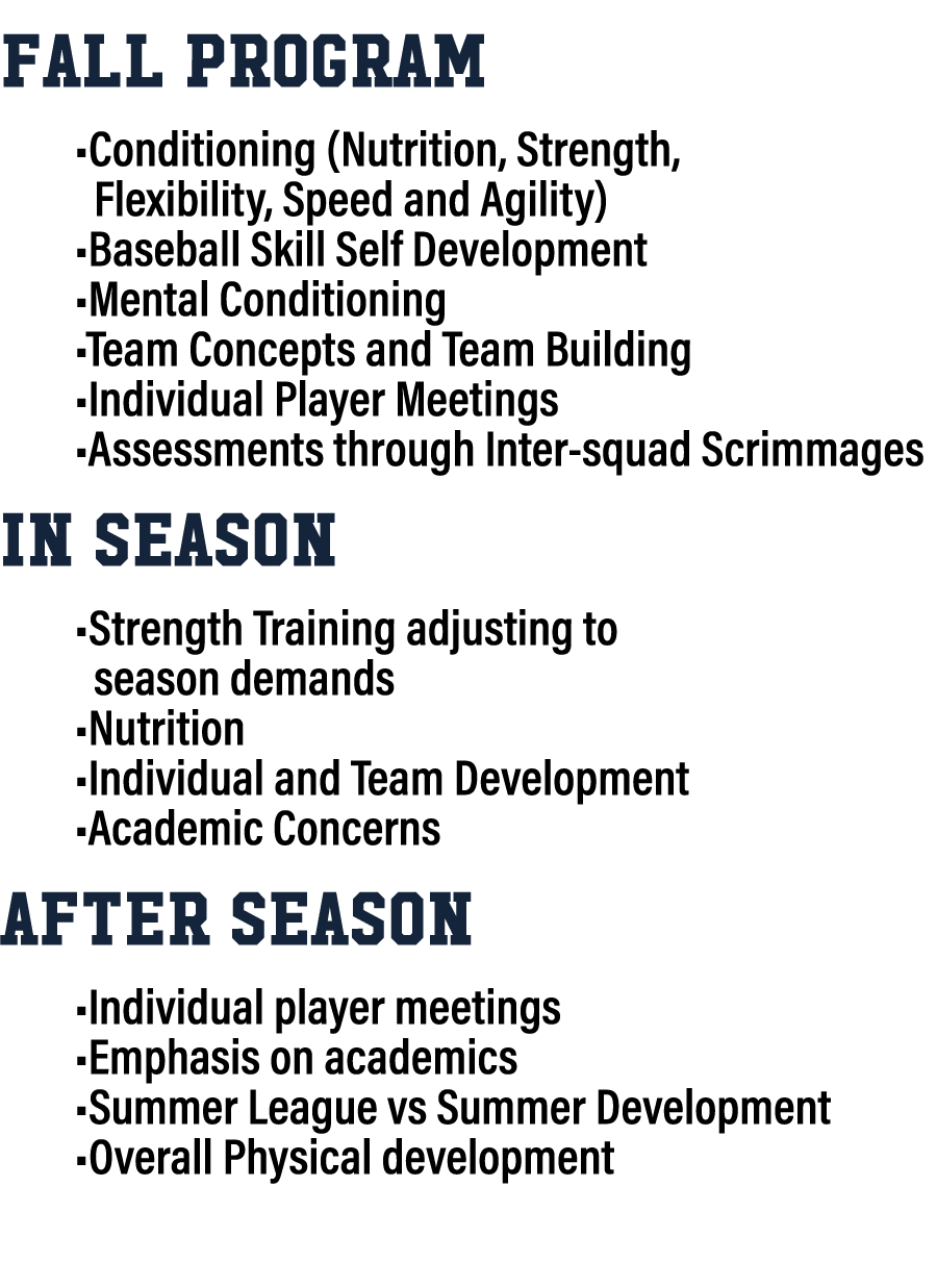  Fall Program •Conditioning (Nutrition, Strength,   Flexibility, Speed and Agility) •Baseball Skill Self Development...