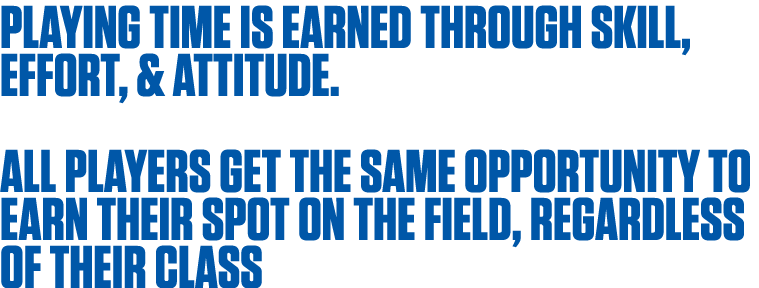 Playing time is earned through skill, effort, & attitude   All players get the same opportunity to earn their spot on   