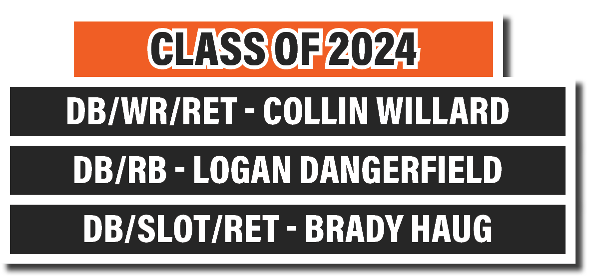 DB SLOT RET - Brady Haug,DB RB - Logan Dangerfield ,DB WR RET - Collin Willard ,class of 2024