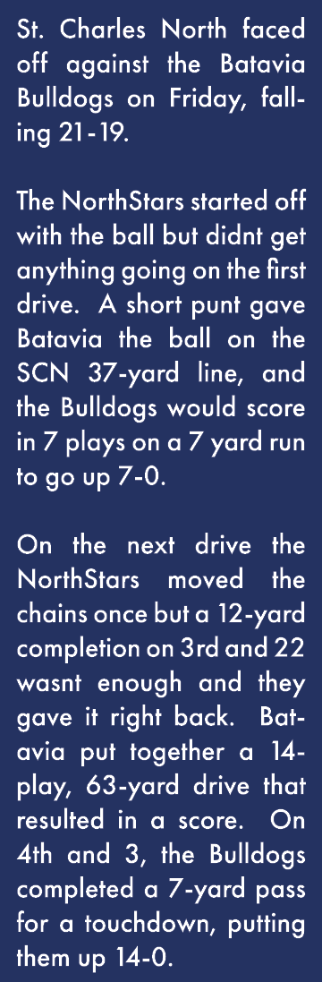 St  Charles North faced off against the Batavia Bulldogs on Friday, falling 21-19   The NorthStars started off with t   