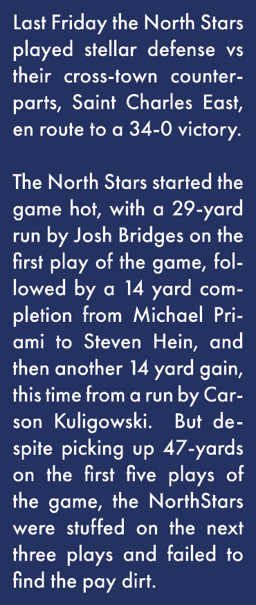 Last Friday the North Stars played stellar defense vs their cross-town counterparts, Saint Charles East, en route to    