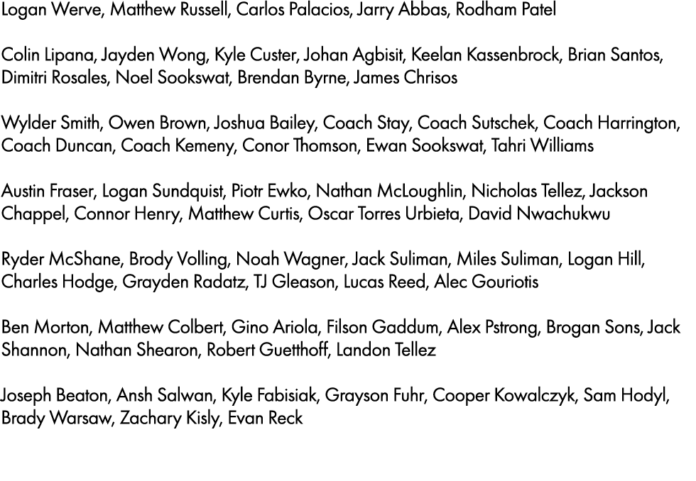 Logan Werve, Matthew Russell, Carlos Palacios, Jarry Abbas, Rodham Patel Colin Lipana, Jayden Wong, Kyle Custer, Joha...