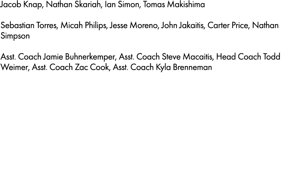 Jacob Knap, Nathan Skariah, Ian Simon, Tomas Makishima Sebastian Torres, Micah Philips, Jesse Moreno, John Jakaitis, ...