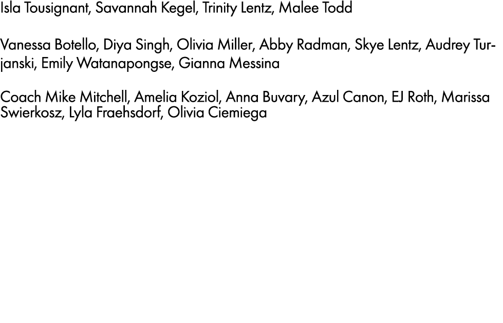 Isla Tousignant, Savannah Kegel, Trinity Lentz, Malee Todd Vanessa Botello, Diya Singh, Olivia Miller, Abby Radman, S...