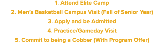 1. Attend Elite Camp 2. Men’s Basketball Campus Visit (Fall of Senior Year) 3. Apply and be Admitted 4. Practice/Game...