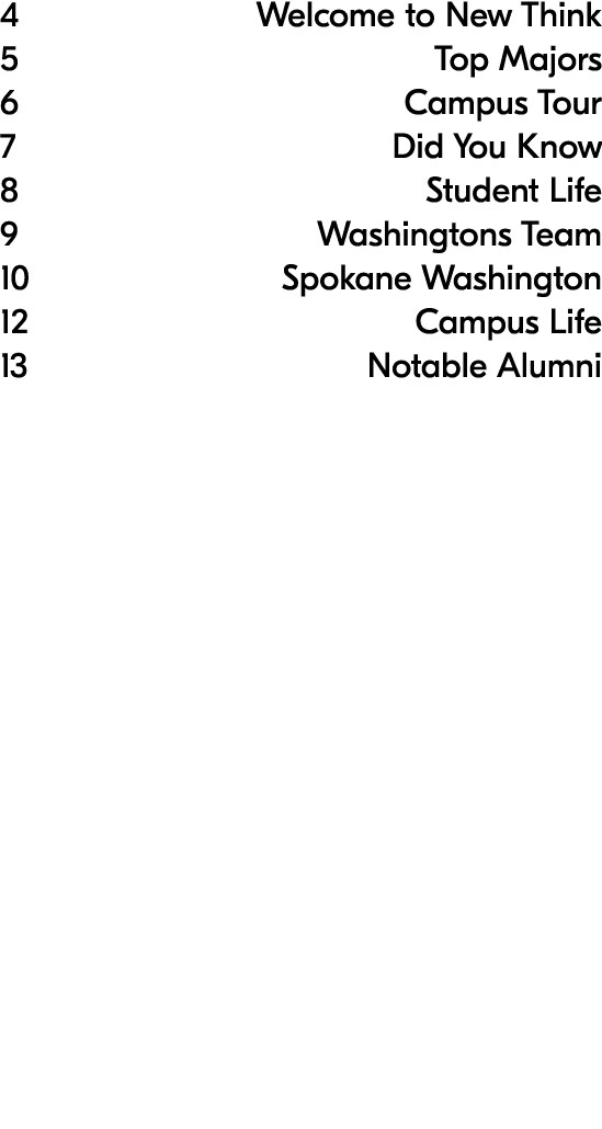 4 Welcome to New Think 5 Top Majors 6 Campus Tour 7 Did You Know 8 Student Life 9 Washingtons Team 10 Spokane Washing...