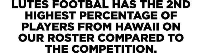 LUTES FOOTBAL HAS THE 2ND HIGHEST PERCENTAGE OF PLAYERS from hawaii ON OUR ROSTER COMPARED TO THE COMPETITION.