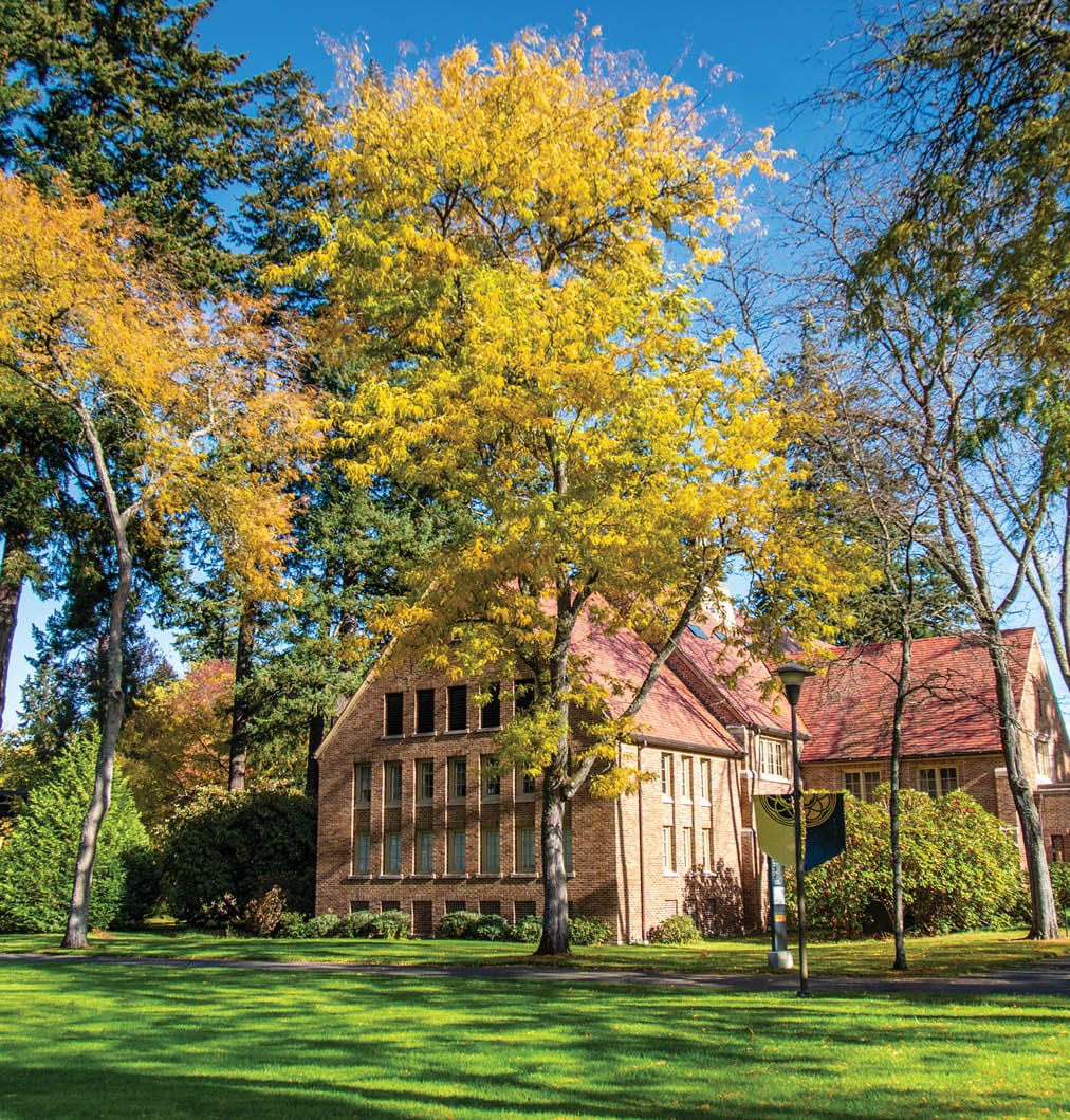 Xavier Hall seen on the upper campus on a sunny fall day, Monday, Nov. 2, 2020, at PLU. (PLU Photo/Silong Chhun)