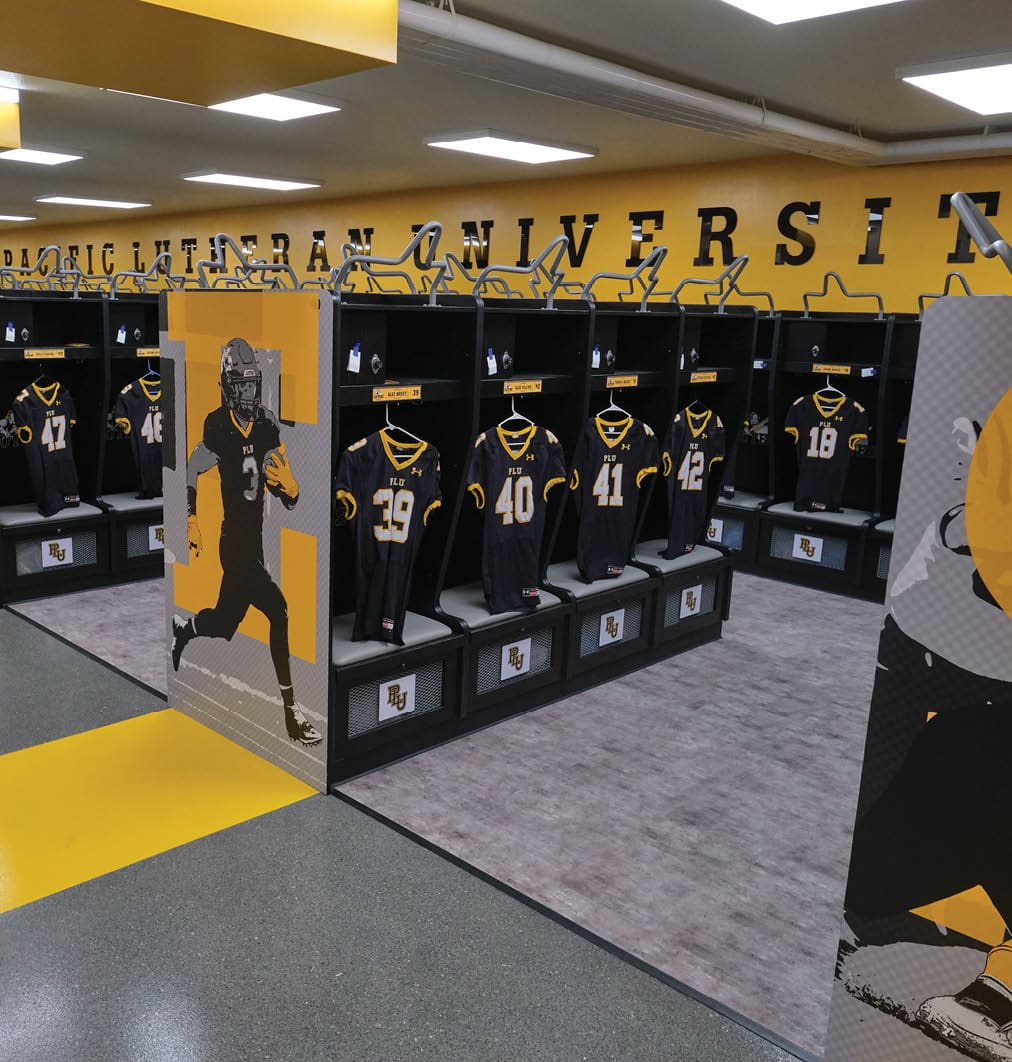 Locker room remodel reveal to the football team at PLU, Wednesday, Aug. 21, 2019. (Photo: John Froschauer/PLU)