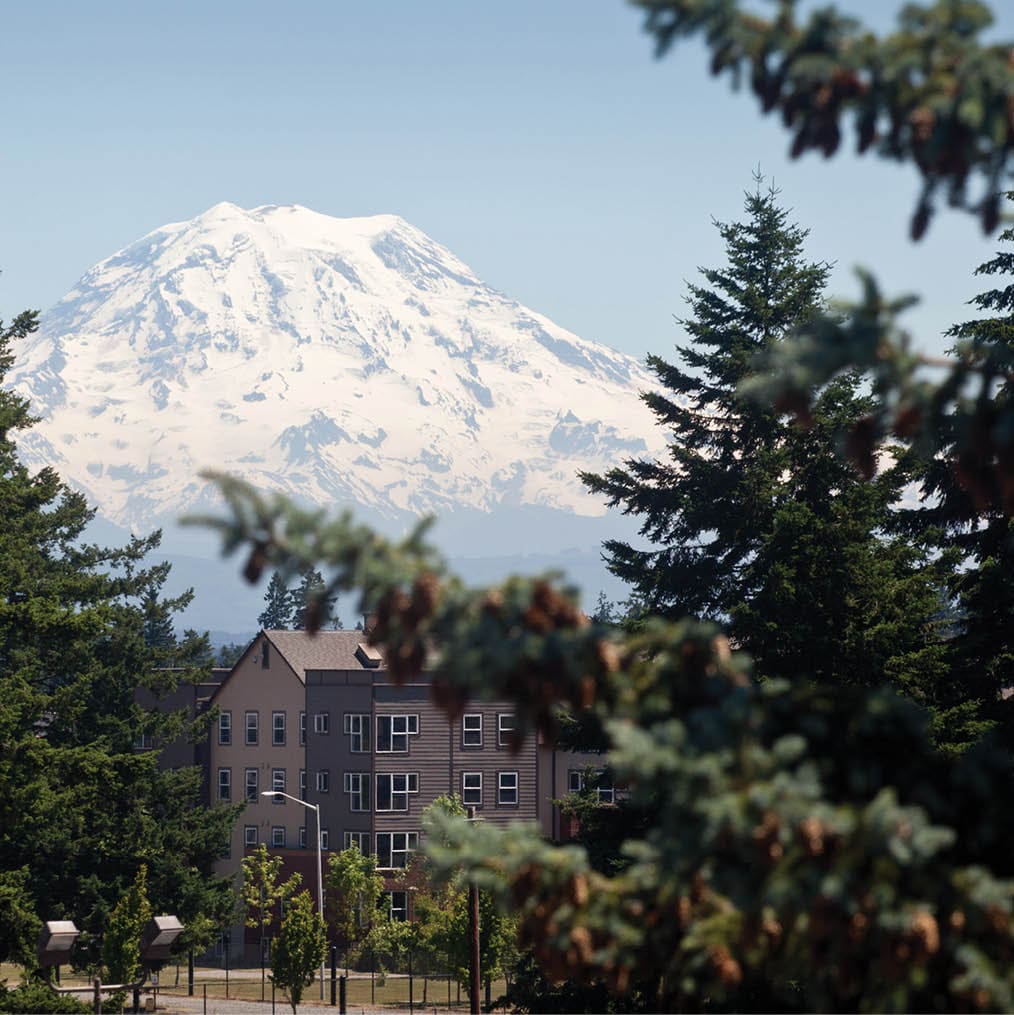 South Hall and Mt. Rainier view from PLU on Tuesday, July 5, 2011.