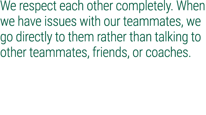 We respect each other completely. When we have issues with our teammates, we go directly to them rather than talking ...