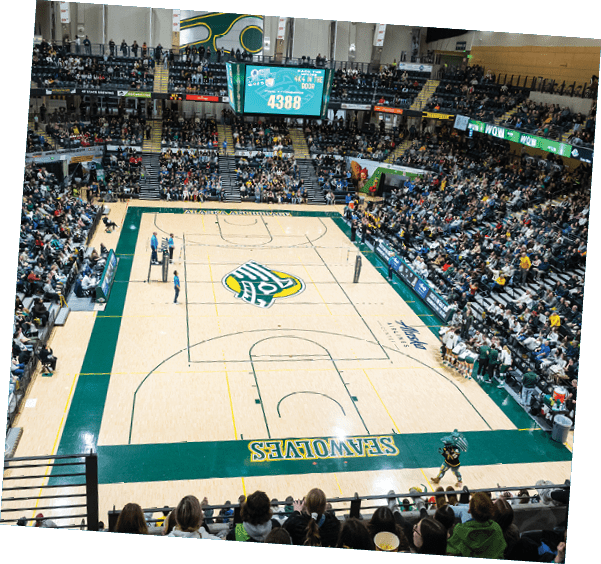 Announcing the record during UAA's 2024 Pack The House women's volleyball game. The Seawolves set a new NCAA DII volleyball regular-season attendance record, with 4,388 fans filling the Alaska Airlines Center.