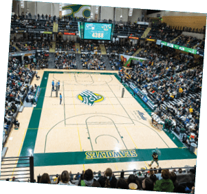 Announcing the record during UAA's 2024 Pack The House women's volleyball game. The Seawolves set a new NCAA DII volleyball regular-season attendance record, with 4,388 fans filling the Alaska Airlines Center.