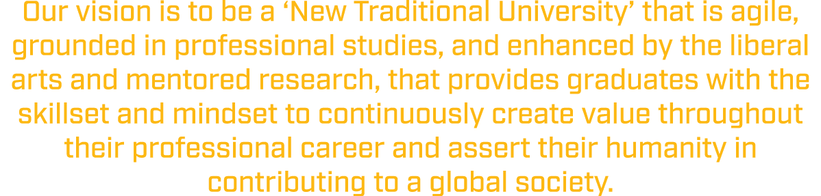 Our vision is to be a ‘New Traditional University’ that is agile, grounded in professional studies, and enhanced by t...