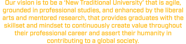 Our vision is to be a ‘New Traditional University’ that is agile, grounded in professional studies, and enhanced by t...